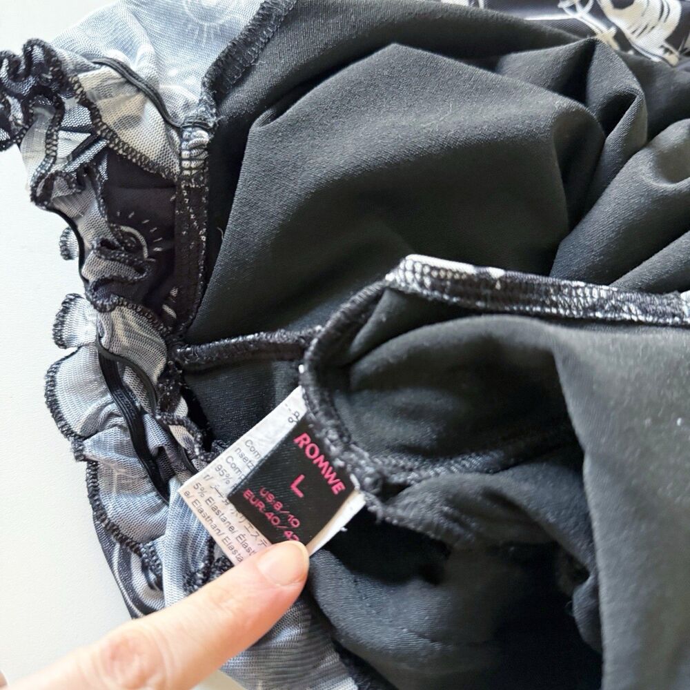 Grunge Punk Eye Eyeball Goth Drawstring Cinched Black Dress L Large Ruched - Picture 4 of 16